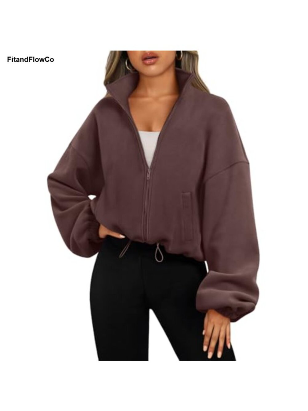 Fleece Jacket Zip Up Oversized Cropped Sweatshirt Hooded